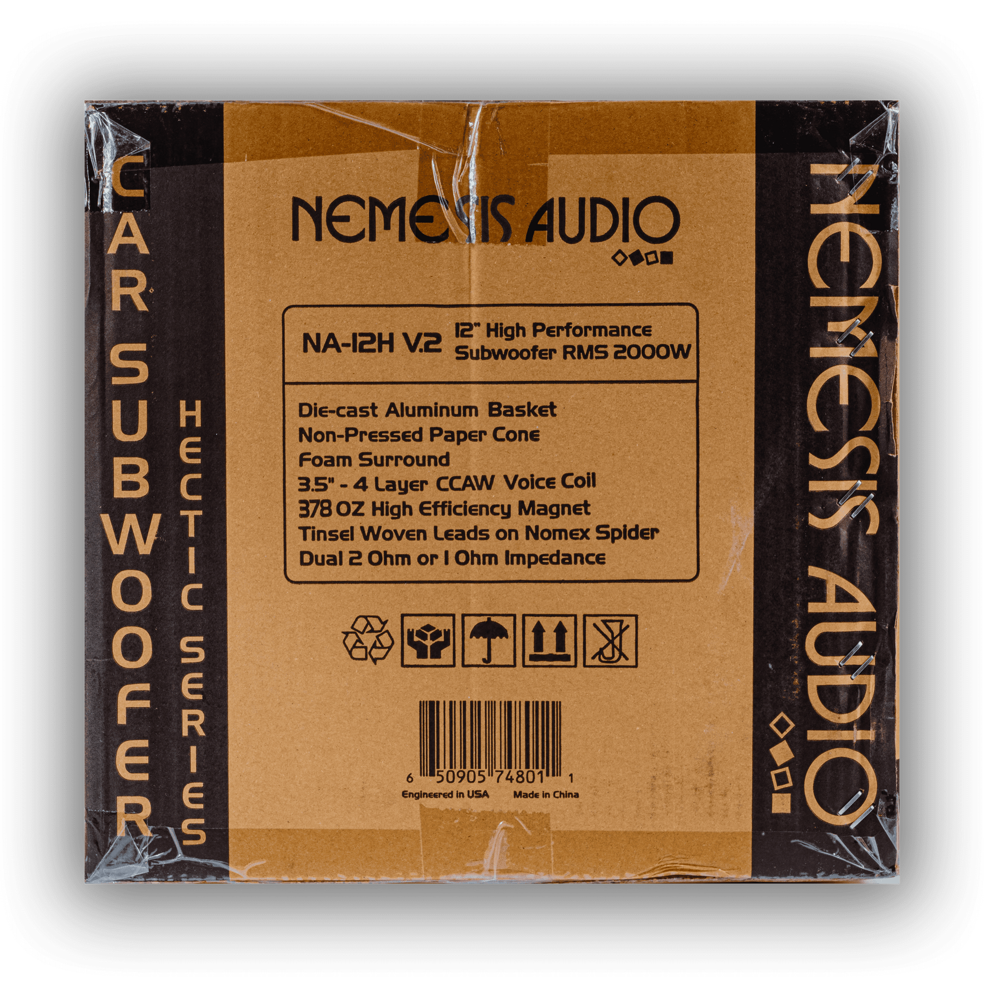Nemesis Audio NA-12H V.2 12-inch 2000W RMS subwoofer retail box side