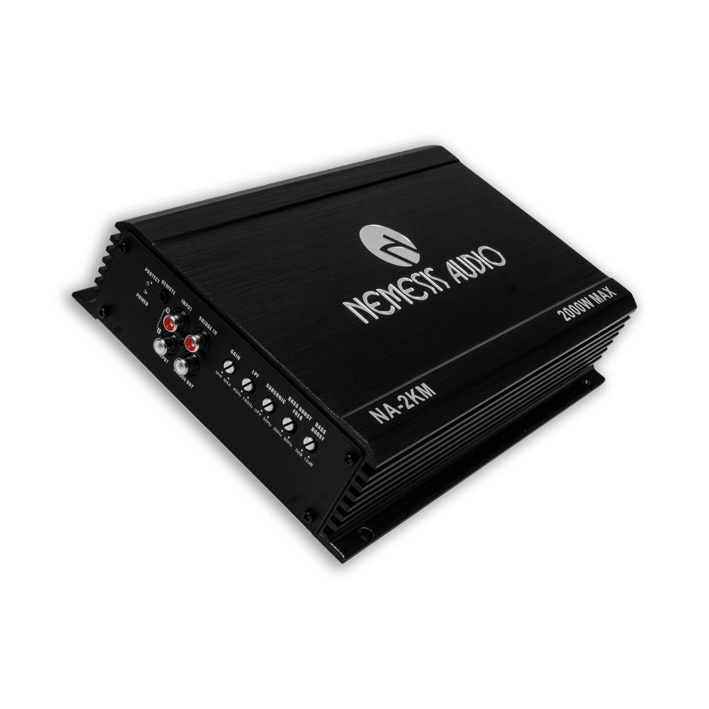 Nemesis Audio NA-2KM amplifier left side view for RAM 2x10 subwoofer package