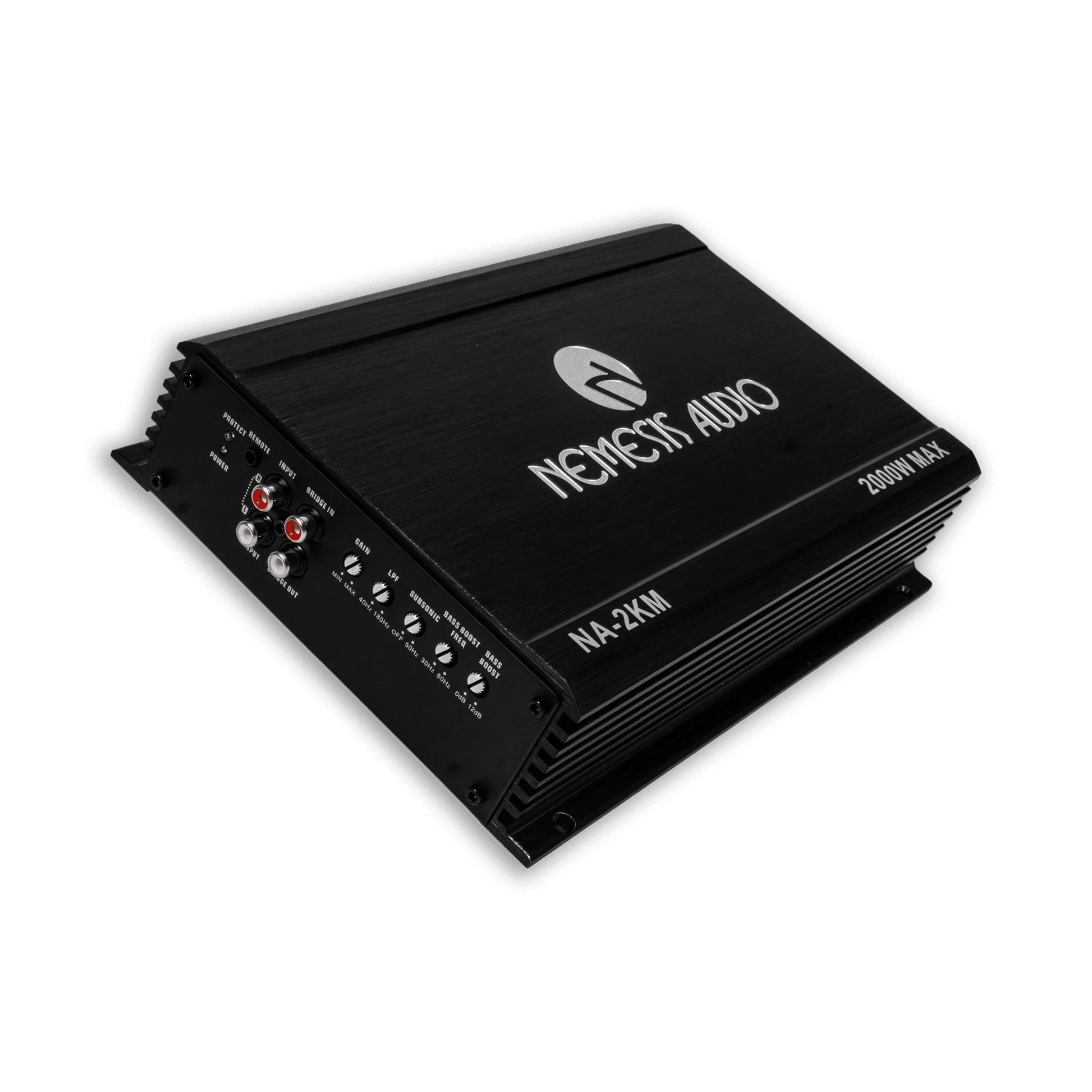 Nemesis Audio NA-2KM amplifier left side view for single cab 2x10 subwoofer package