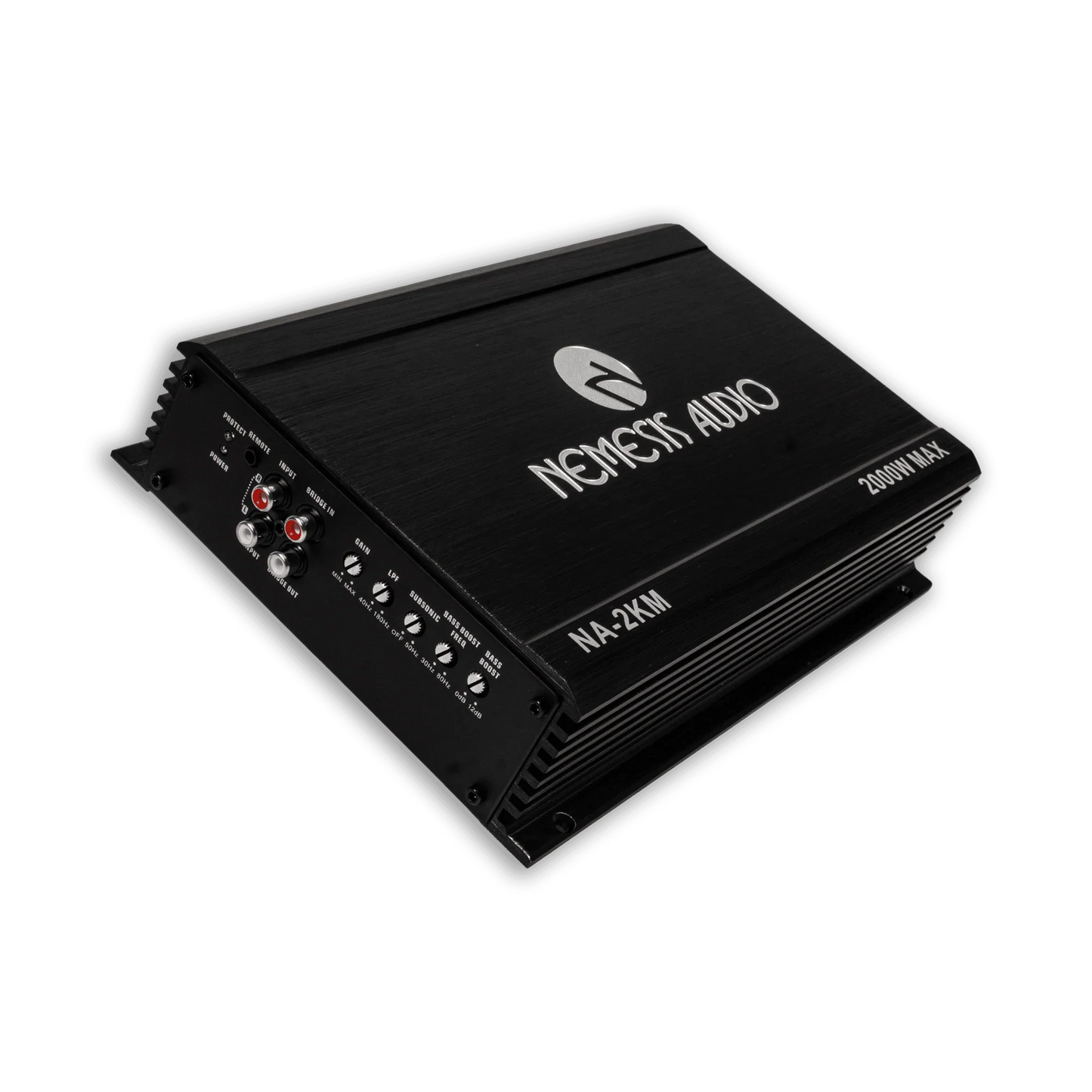 Nemesis Audio NA-2KM amplifier left side view for single cab 2x12 subwoofer package