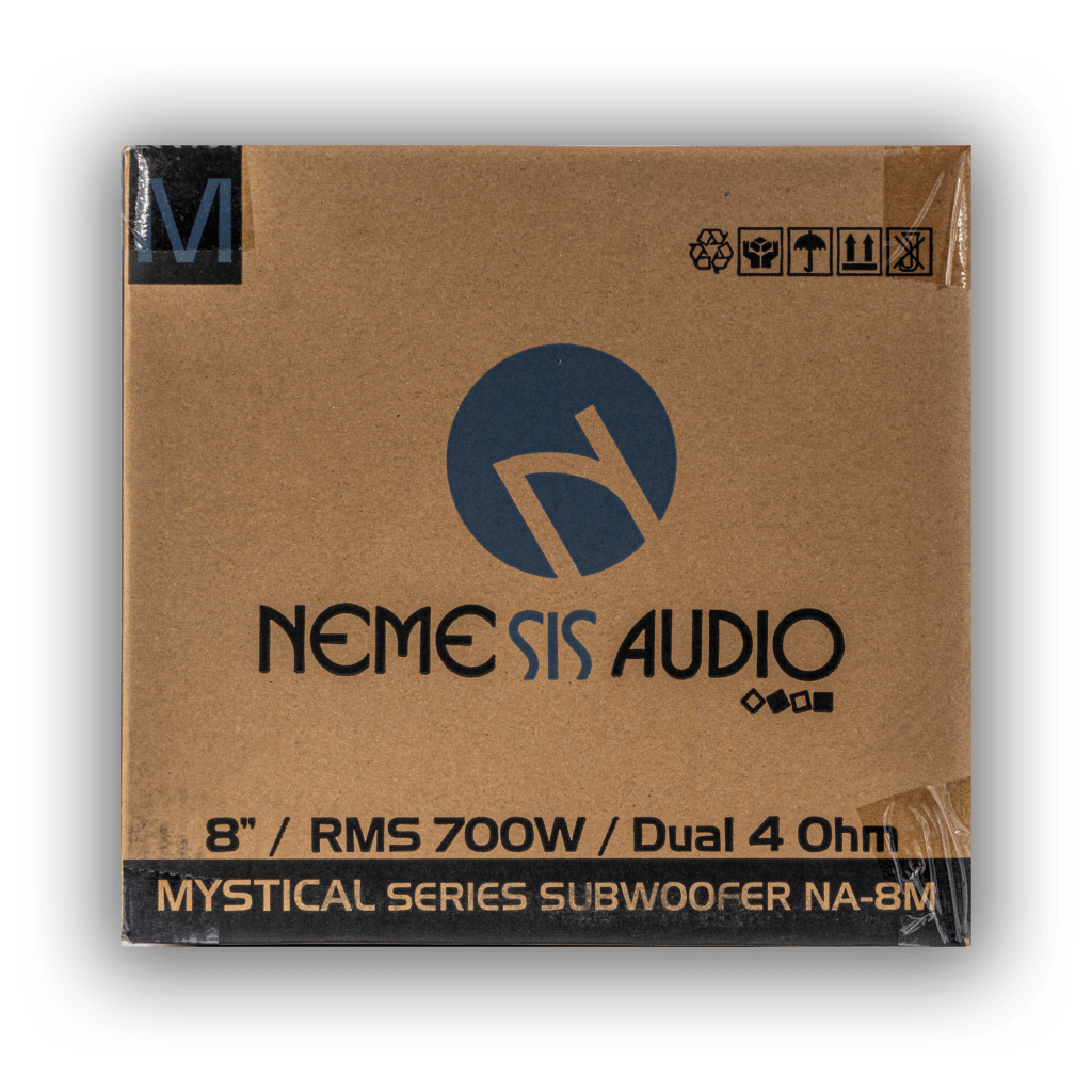 Nemesis Audio NA-8M 8-inch 700W RMS subwoofer retail box front