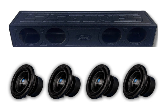 Ford F150 F250 F350 Crew Cab Nemesis Audio 4x8 box and subs package with four 8 inch subwoofers and ported enclosure