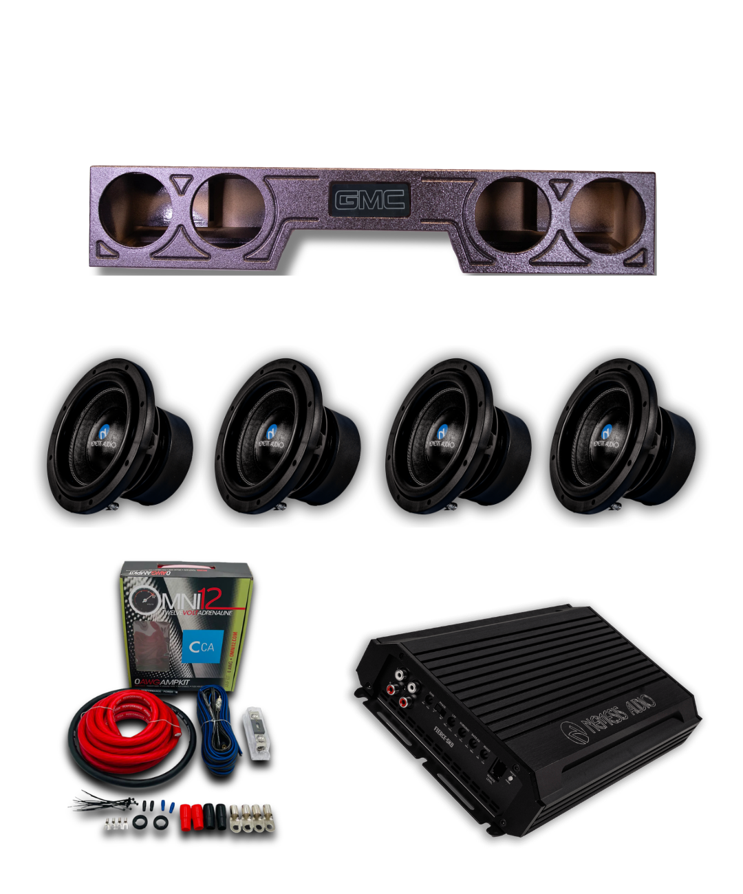 GMC Double Cab Extended Cab 1500 2500 3500 4x8 bass package with FIERCE-5KD amp