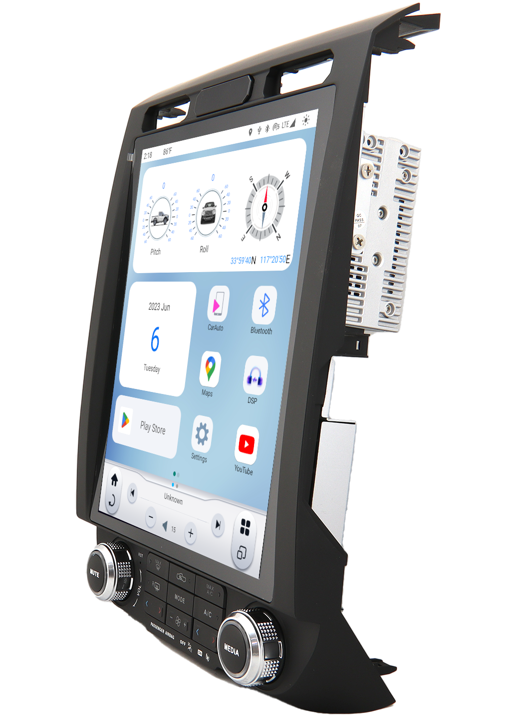 Linkswell GEN 6 T-Style Radio for 2015-22 Ford F-Series side angle view
