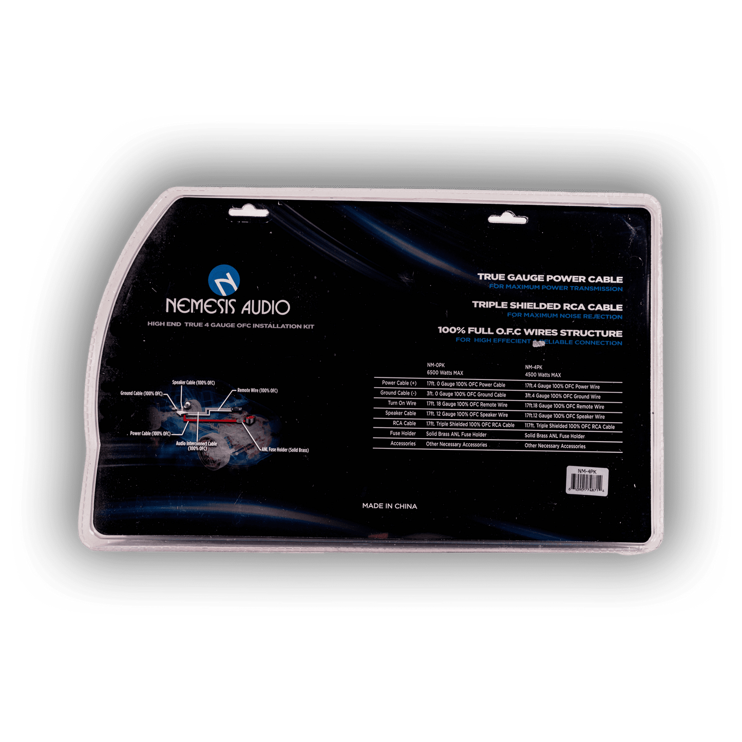 Nemesis Audio NM-4PK 4 gauge OFC amp kit rear box specs