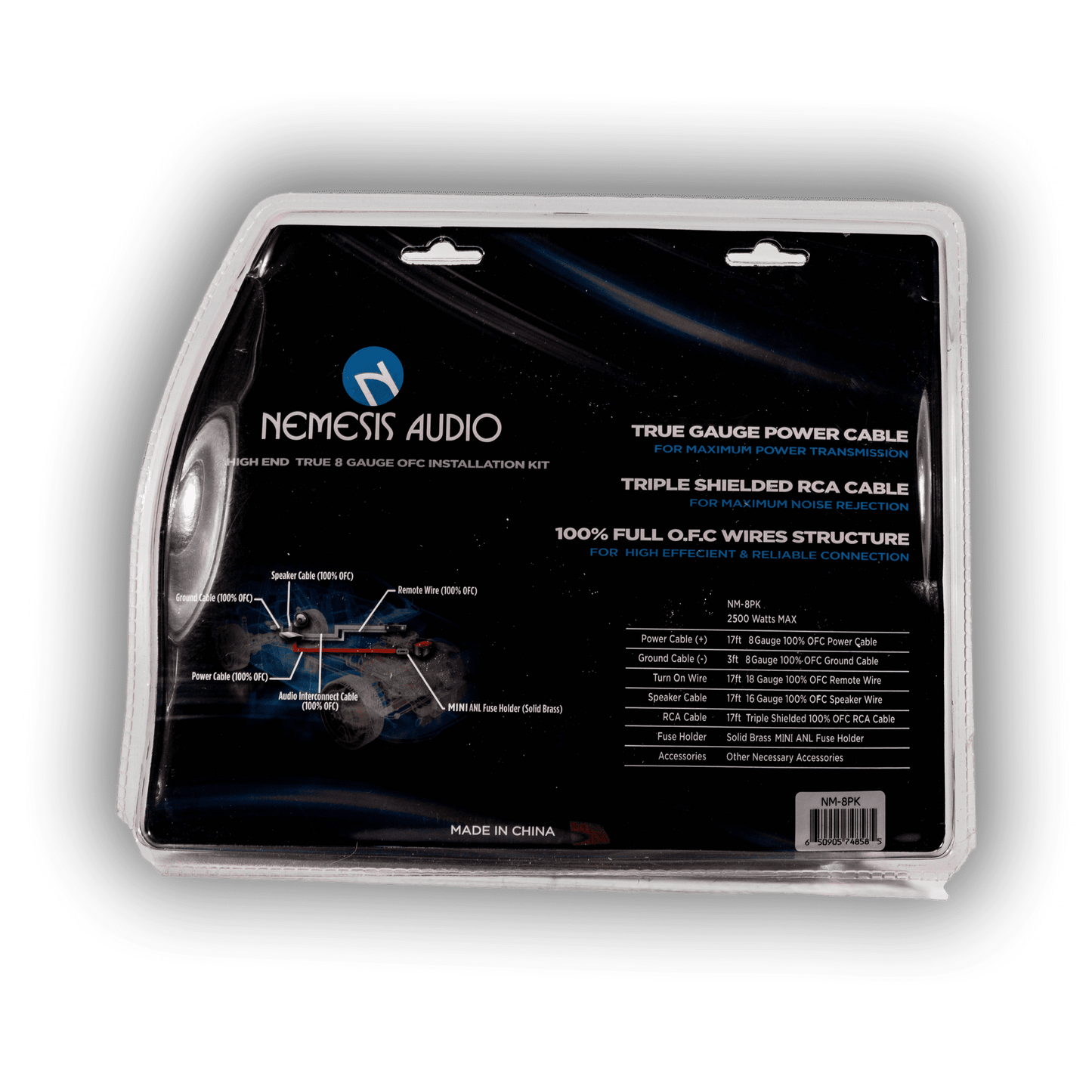 Nemesis Audio NM-8PK 8 gauge OFC amp kit rear box specs