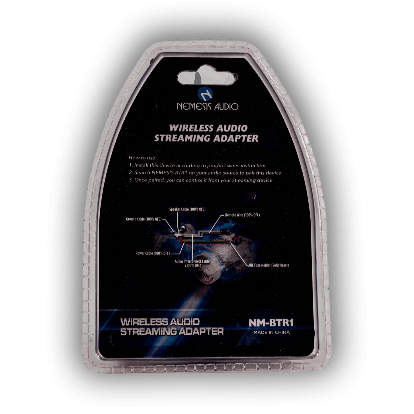 Nemesis Audio NM-BTR1 Bluetooth RCA audio adapter rear packaging specs