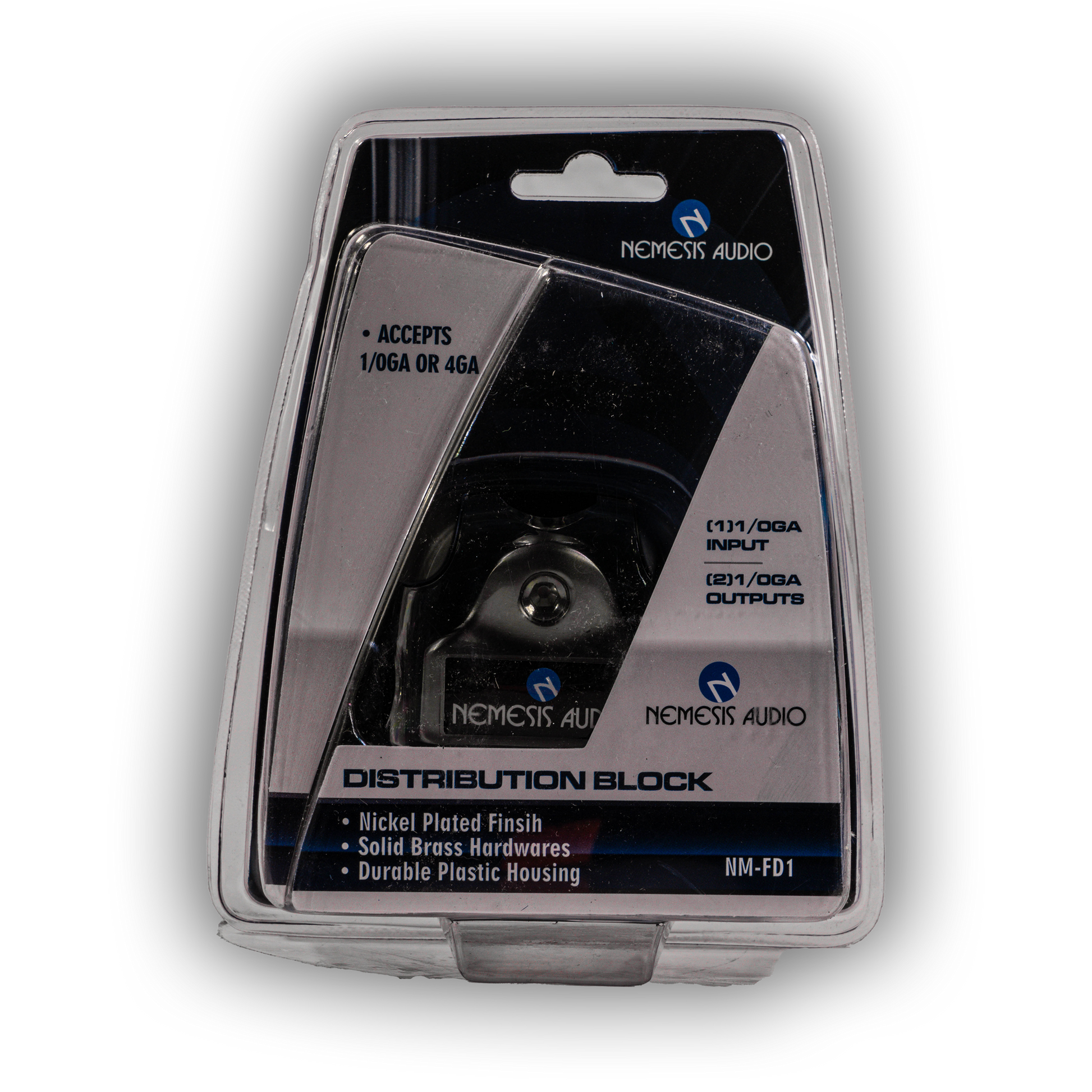 Nemesis Audio NM-FD1 1/0 gauge 1-to-2 distribution block front packaging