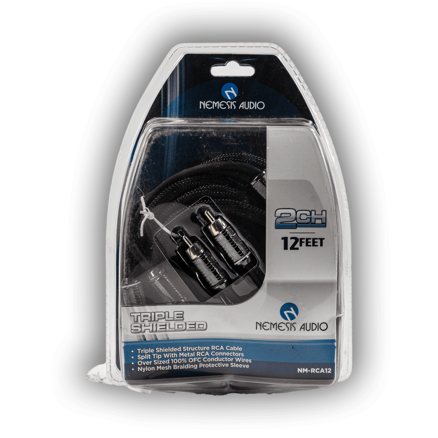 Nemesis Audio NM-RCA12 12-foot triple shielded 2-channel RCA cable front packaging