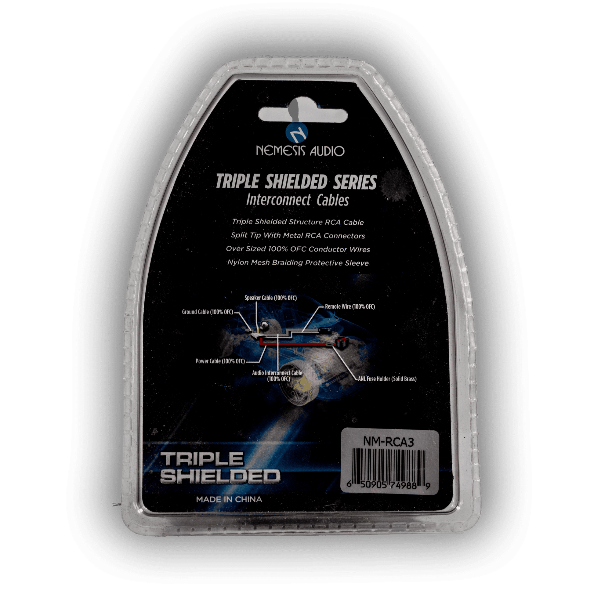Nemesis Audio NM-RCA3 3-foot RCA interconnect cable rear packaging specs