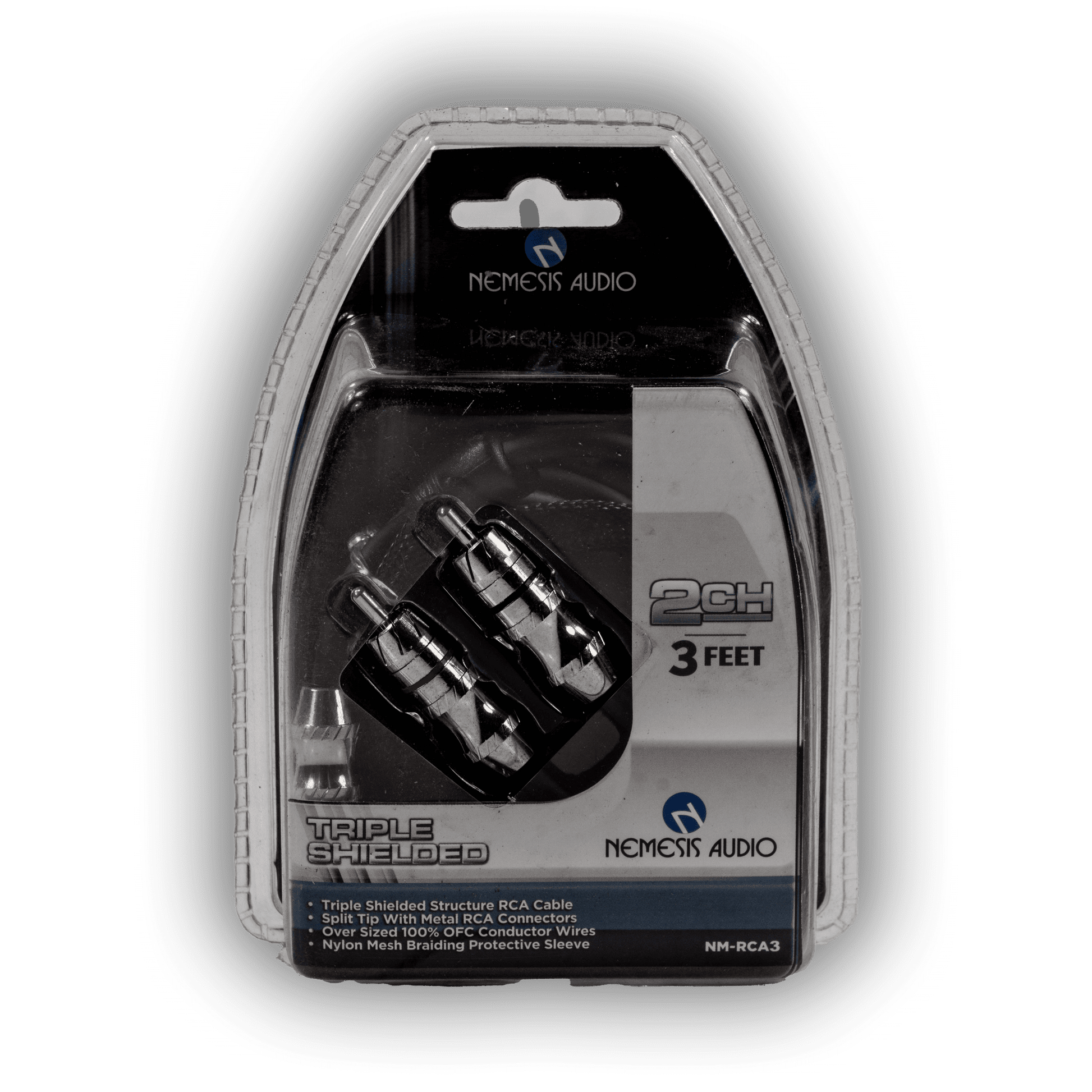 Nemesis Audio NM-RCA3 3-foot triple shielded 2-channel RCA cable front packaging