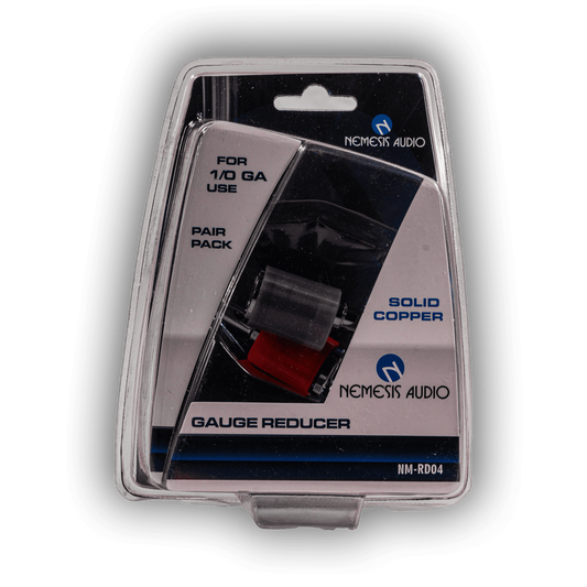 Nemesis Audio NM-RD04 1/0-to-4 gauge solid copper wire reducer front packaging