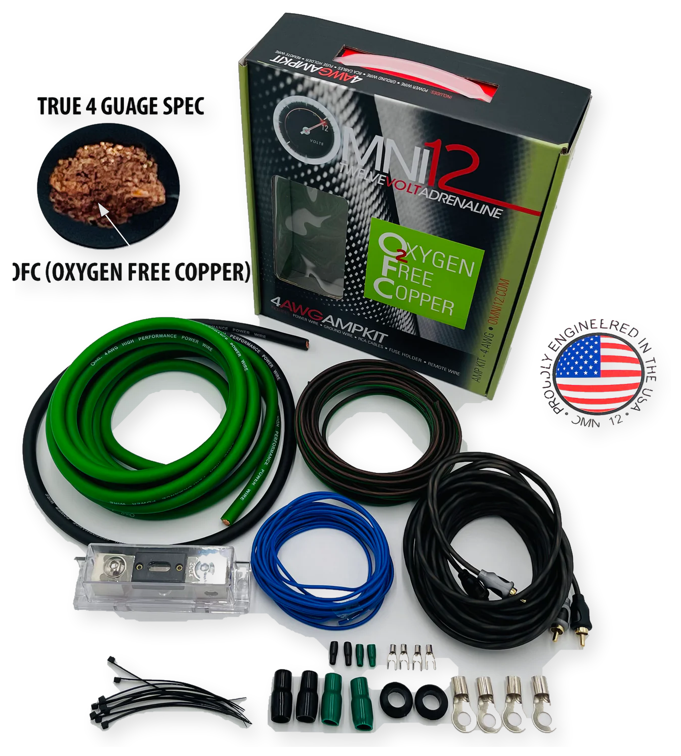 Omni12 4AWG OFC oxygen-free pure copper wiring kit upgrade for truck bass package