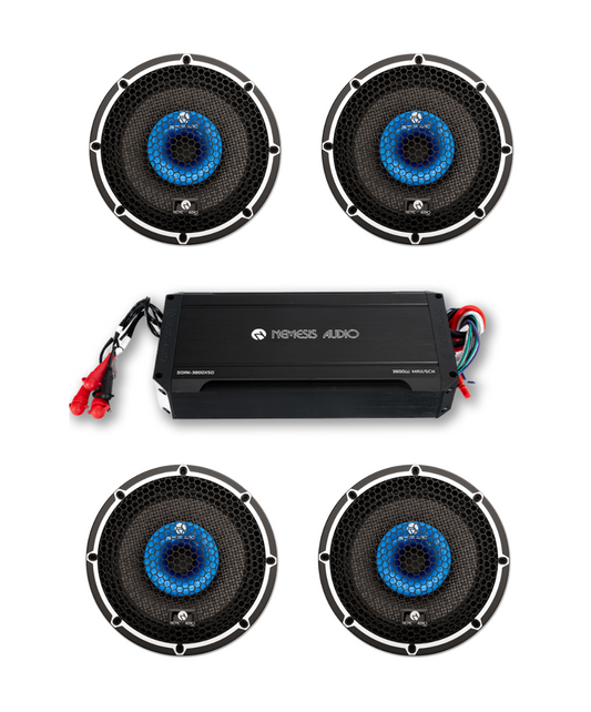 Nemesis Audio SOAK-3800X5D amplifier with 4 CXH-8WTR 8 inch water resistant speakers package